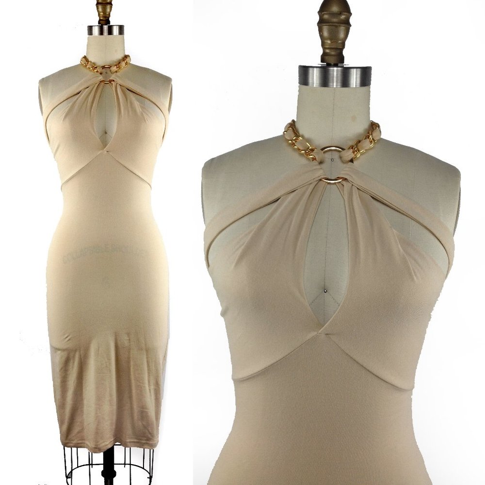 Hoop & Chain Halter Cut Out Key Hole Strappy Dress